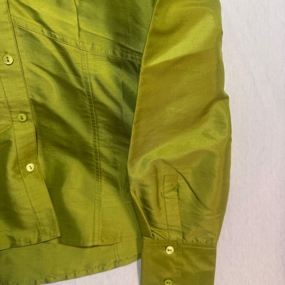 Rafaella 100% Silk Blouse Green Button Front Long Sleeve Career Top Women M - Picture 3 of 8